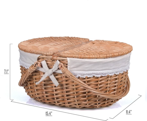 Wicker picnic basket với nắp và tay cầm thân vải chắc chắn với lớp lót có thể rửa cho lễ Phục sinh, Ngày của Mẹ, cắm trại ngoài trời