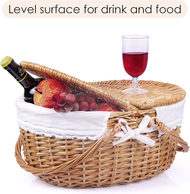 Wicker picnic basket với nắp và tay cầm thân vải chắc chắn với lớp lót có thể rửa cho lễ Phục sinh, Ngày của Mẹ, cắm trại ngoài trời