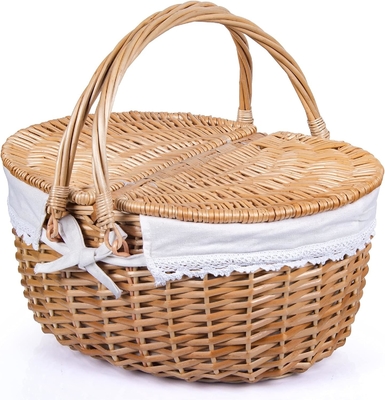 Wicker picnic basket với nắp và tay cầm thân vải chắc chắn với lớp lót có thể rửa cho lễ Phục sinh, Ngày của Mẹ, cắm trại ngoài trời