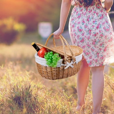 Wicker picnic basket với nắp và tay cầm thân vải chắc chắn với lớp lót có thể rửa cho lễ Phục sinh, Ngày của Mẹ, cắm trại ngoài trời