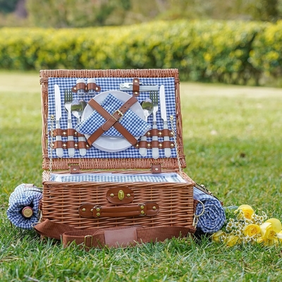 Wicker picnic basket với nắp và tay cầm thân vải chắc chắn với lớp lót có thể rửa cho lễ Phục sinh, Ngày của Mẹ, cắm trại ngoài trời