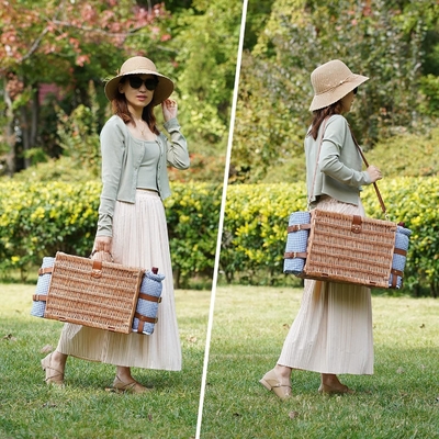 Wicker picnic basket với nắp và tay cầm thân vải chắc chắn với lớp lót có thể rửa cho lễ Phục sinh, Ngày của Mẹ, cắm trại ngoài trời