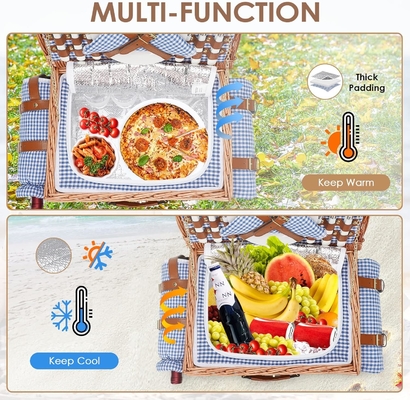 Wicker picnic basket với nắp và tay cầm thân vải chắc chắn với lớp lót có thể rửa cho lễ Phục sinh, Ngày của Mẹ, cắm trại ngoài trời