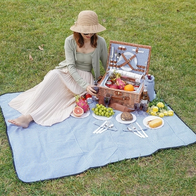 Wicker picnic basket với nắp và tay cầm thân vải chắc chắn với lớp lót có thể rửa cho lễ Phục sinh, Ngày của Mẹ, cắm trại ngoài trời