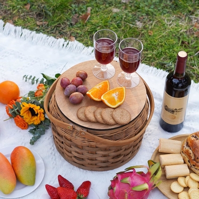 Giỏ picnic nhỏ với bộ làm mát cách nhiệt, giỏ picnic cho 2, giỏ gỗ, bao gồm 2 bộ
