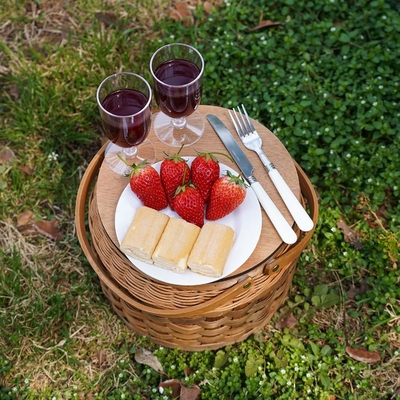 Giỏ picnic nhỏ với bộ làm mát cách nhiệt, giỏ picnic cho 2, giỏ gỗ, bao gồm 2 bộ