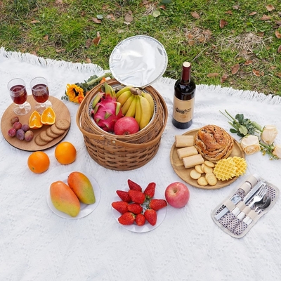 Giỏ picnic nhỏ với bộ làm mát cách nhiệt, giỏ picnic cho 2, giỏ gỗ, bao gồm 2 bộ