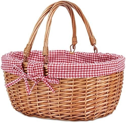 G GOOD GAIN Wicker Picnic Basket with Double Folding Handles, Willow Picnic Hamper, Natural Hand Woven Easter Basket,