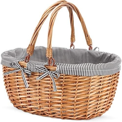 G GOOD GAIN Wicker Picnic Basket with Double Folding Handles, Willow Picnic Hamper, Natural Hand Woven Easter Basket,