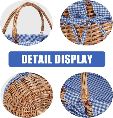 G GOOD GAIN Wicker Picnic Basket with Double Folding Handles, Willow Picnic Hamper, Natural Hand Woven Easter Basket,
