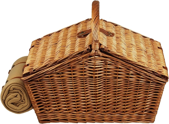 Đi dã ngoại tại Ascot Huntsman Anh-Style Willow Picnic Basket với dịch vụ cho 4, Set cà phê và chăn- thiết kế,