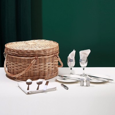 Giỏ dã ngoại cho 2 người dã ngoại hình trái tim rỗng Wicker vải vải Willow gỗ đống ba lô hộp với nắm nắp nắp