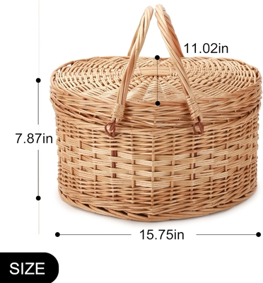 Giỏ dã ngoại cho 2 người dã ngoại hình trái tim rỗng Wicker vải vải Willow gỗ đống ba lô hộp với nắm nắp nắp