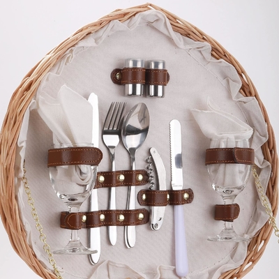 Giỏ dã ngoại cho 2 người dã ngoại hình trái tim rỗng Wicker vải vải Willow gỗ đống ba lô hộp với nắm nắp nắp