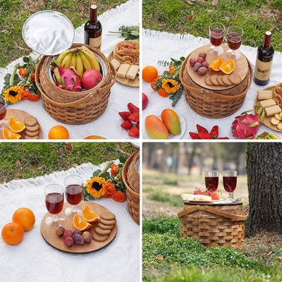 Giỏ dã ngoại nhỏ với máy làm mát cách nhiệt, giỏ dã ngoại cho 2 người, giỏ gỗ, giỏ gỗ,