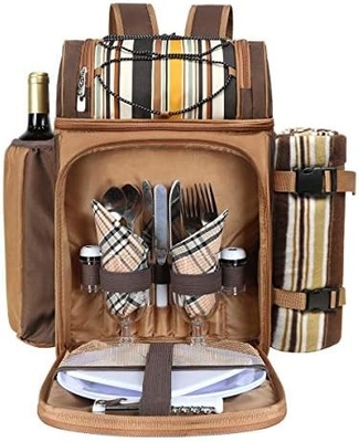 Hap Tim Picnic Backpack Cooler cho 4 người với túi lạnh chống rò rỉ cách nhiệt, hộp đựng rượu vang, chăn lông,