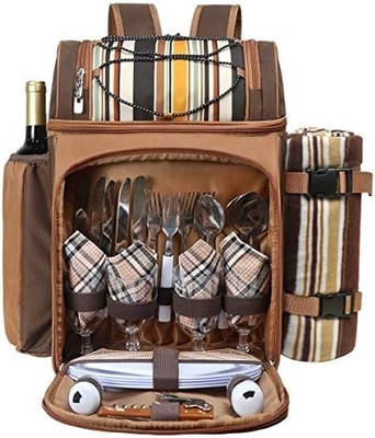 Hap Tim Picnic Backpack Cooler cho 4 người với túi lạnh chống rò rỉ cách nhiệt, hộp đựng rượu vang, chăn lông,