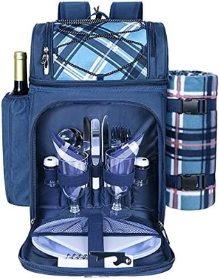 Hap Tim Picnic Backpack Cooler cho 4 người với túi lạnh chống rò rỉ cách nhiệt, hộp đựng rượu vang, chăn lông,