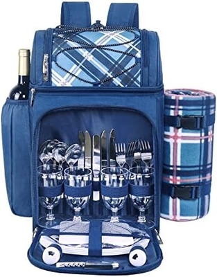 Hap Tim Picnic Backpack Cooler cho 4 người với túi lạnh chống rò rỉ cách nhiệt, hộp đựng rượu vang, chăn lông,