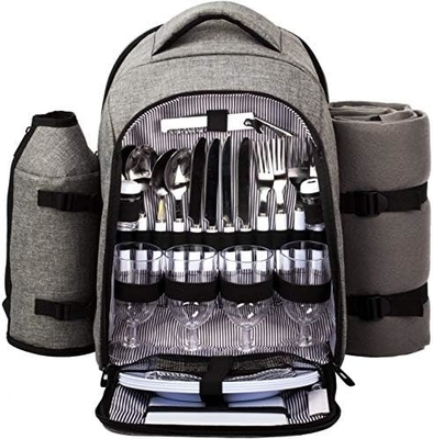 Hap Tim Picnic Backpack Cooler cho 4 người với túi lạnh chống rò rỉ cách nhiệt, hộp đựng rượu vang, chăn lông,