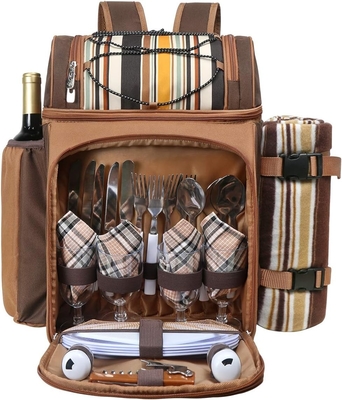 Hap Tim Picnic Backpack Cooler cho 4 người với túi lạnh chống rò rỉ cách nhiệt, hộp đựng rượu vang, chăn lông,