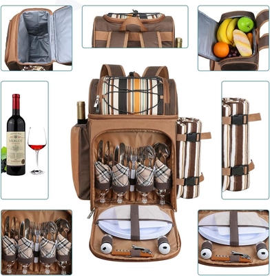 Hap Tim Picnic Backpack Cooler cho 4 người với túi lạnh chống rò rỉ cách nhiệt, hộp đựng rượu vang, chăn lông,