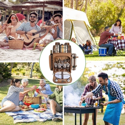 Hap Tim Picnic Backpack Cooler cho 4 người với túi lạnh chống rò rỉ cách nhiệt, hộp đựng rượu vang, chăn lông,