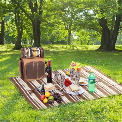 Hap Tim Picnic Backpack Cooler cho 4 người với túi lạnh chống rò rỉ cách nhiệt, hộp đựng rượu vang, chăn lông,
