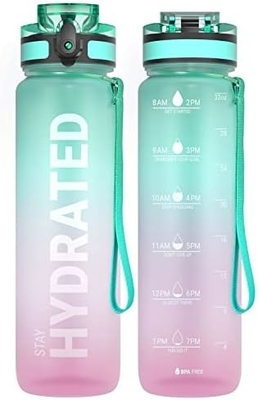 32oz chai nước thể thao động viên với thời gian đánh dấu - thời gian uống - Tritan, BPA miễn phí, miệng rộng chống rò rỉ,