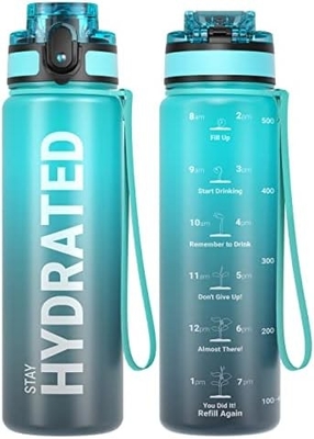 32oz chai nước thể thao động viên với thời gian đánh dấu - thời gian uống - Tritan, BPA miễn phí, miệng rộng chống rò rỉ,