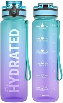 32oz chai nước thể thao động viên với thời gian đánh dấu - thời gian uống - Tritan, BPA miễn phí, miệng rộng chống rò rỉ,