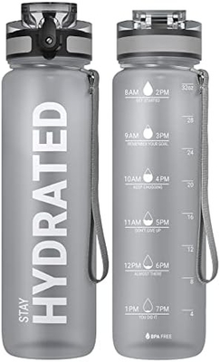 32oz chai nước thể thao động viên với thời gian đánh dấu - thời gian uống - Tritan, BPA miễn phí, miệng rộng chống rò rỉ,