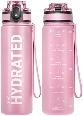 32oz chai nước thể thao động viên với thời gian đánh dấu - thời gian uống - Tritan, BPA miễn phí, miệng rộng chống rò rỉ,