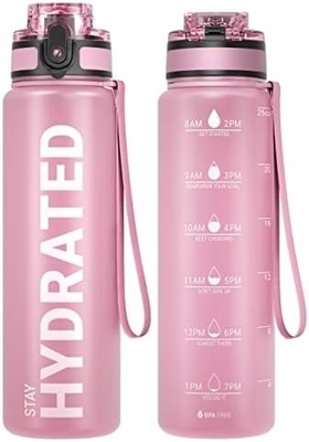 32oz chai nước thể thao động viên với thời gian đánh dấu - thời gian uống - Tritan, BPA miễn phí, miệng rộng chống rò rỉ,