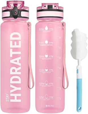 32oz chai nước thể thao động viên với thời gian đánh dấu - thời gian uống - Tritan, BPA miễn phí, miệng rộng chống rò rỉ,