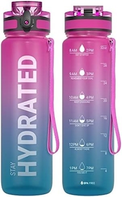 32oz chai nước thể thao động viên với thời gian đánh dấu - thời gian uống - Tritan, BPA miễn phí, miệng rộng chống rò rỉ,
