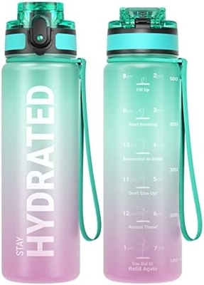 32oz chai nước thể thao động viên với thời gian đánh dấu - thời gian uống - Tritan, BPA miễn phí, miệng rộng chống rò rỉ,