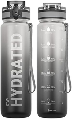 32oz chai nước thể thao động viên với thời gian đánh dấu - thời gian uống - Tritan, BPA miễn phí, miệng rộng chống rò rỉ,