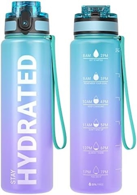 32oz chai nước thể thao động viên với thời gian đánh dấu - thời gian uống - Tritan, BPA miễn phí, miệng rộng chống rò rỉ,