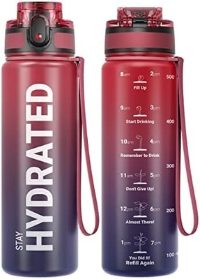 32oz chai nước thể thao động viên với thời gian đánh dấu - thời gian uống - Tritan, BPA miễn phí, miệng rộng chống rò rỉ,