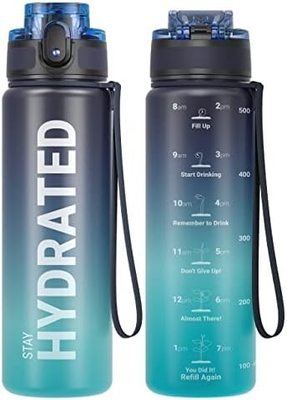 32oz chai nước thể thao động viên với thời gian đánh dấu - thời gian uống - Tritan, BPA miễn phí, miệng rộng chống rò rỉ,