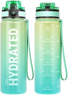 32oz chai nước thể thao động viên với thời gian đánh dấu - thời gian uống - Tritan, BPA miễn phí, miệng rộng chống rò rỉ,