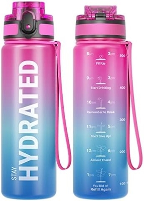 32oz chai nước thể thao động viên với thời gian đánh dấu - thời gian uống - Tritan, BPA miễn phí, miệng rộng chống rò rỉ,