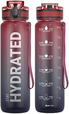 32oz chai nước thể thao động viên với thời gian đánh dấu - thời gian uống - Tritan, BPA miễn phí, miệng rộng chống rò rỉ,