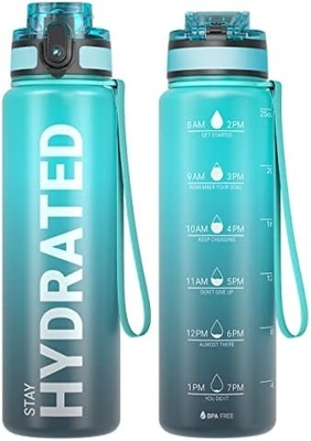 32oz chai nước thể thao động viên với thời gian đánh dấu - thời gian uống - Tritan, BPA miễn phí, miệng rộng chống rò rỉ,