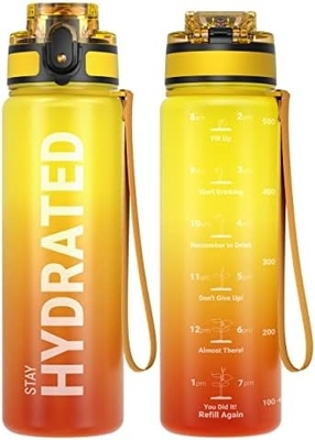 32oz chai nước thể thao động viên với thời gian đánh dấu - thời gian uống - Tritan, BPA miễn phí, miệng rộng chống rò rỉ,