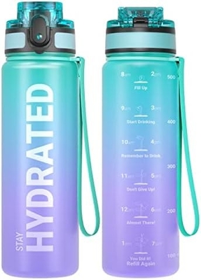 32oz chai nước thể thao động viên với thời gian đánh dấu - thời gian uống - Tritan, BPA miễn phí, miệng rộng chống rò rỉ,