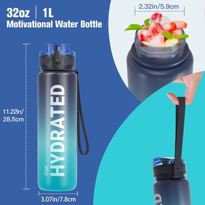 32oz chai nước thể thao động viên với thời gian đánh dấu - thời gian uống - Tritan, BPA miễn phí, miệng rộng chống rò rỉ,