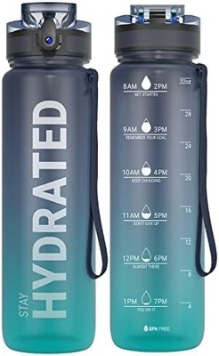32oz chai nước thể thao động viên với thời gian đánh dấu - thời gian uống - Tritan, BPA miễn phí, miệng rộng chống rò rỉ,