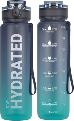 32oz chai nước thể thao động viên với thời gian đánh dấu - thời gian uống - Tritan, BPA miễn phí, miệng rộng chống rò rỉ,